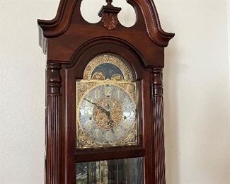 Grandfather clock is 86, tall 22 1/4 wide by 12 3/4 deep