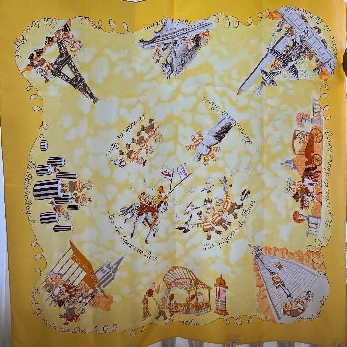 RARE HERMES Paris Les Triples Nicole Lambert Silk Scarf FULL SIZE & VERY RARE YELLOW!