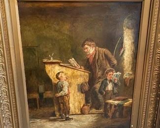 M.W. Langlois Oil Painting,  "The Schoolmaster"