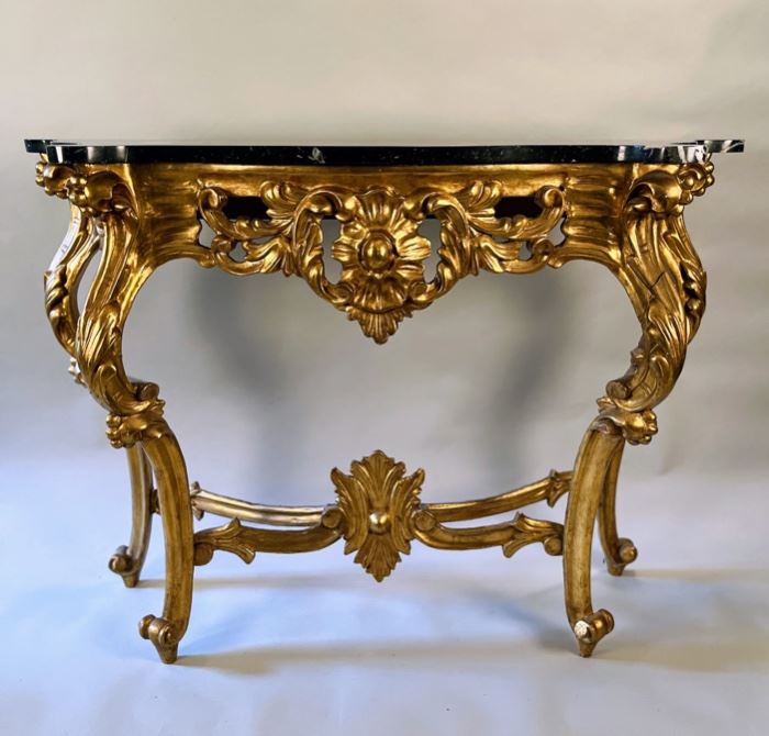 Italian Rococo Style Gilt Console With Marble Top