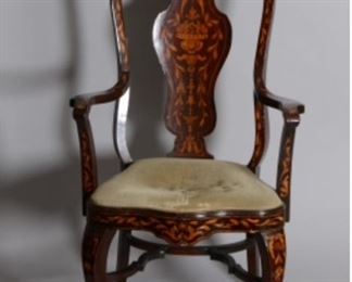 Dutch Marquetry Inlaid Arm Chair, 19th Century