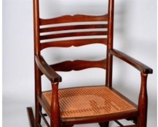 Shaker Style, Hand Crafted Rocking Chair With Caned Seat, Circa 1950