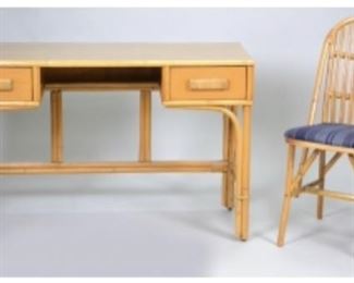 Mid-Century Rattan Desk and Chiar Possibly By Ritts Tropitan