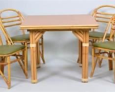 Mid Century Modern Rattan Folding Breakfast Table And Four Chairs By Ritts Tropicana, Circa 1950