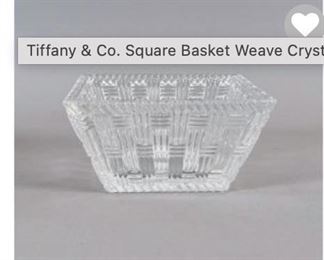 Tiffany & Co. Square Basket Weave Crystal  Bowl
