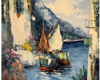 Giovanni Camprio (Italian, 1915-1999), Mediterranean Village On The Water