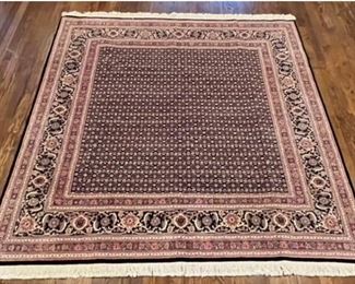 Square Wool Rug With Black Ground And Floral Design