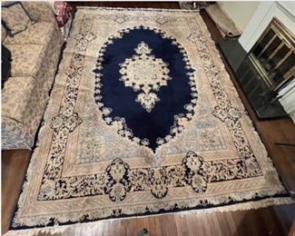 Persian Wool Kashan Medallion Rug With Blue Ground