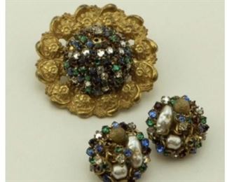 Vintage Miriam Haskell Fashion Brooch and Earrings