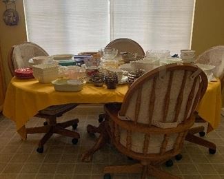 Oak dining comfortable table on casters 