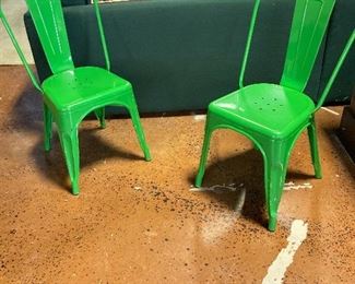 Bright green metal chairs