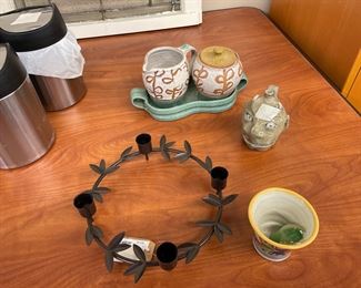 Advent wreath and handmade creamer and sugar.