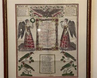Antique Birth Certificate, Hand Tinted 19th Century Folk Art - 5 Available. 