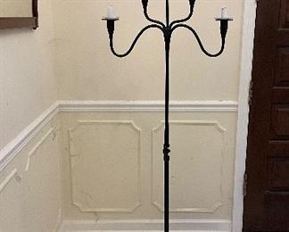 Pair of Early 20th Century Standing Wrought Iron Candelabras. Each Measures 68" H x 20".  Photo 1 of 4. 