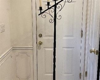 Pair of Early 20th Century Standing Wrought Iron Candelabras. Each Measures 68" H x 20".  Photo 1 of 3. 