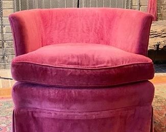Pair of Pink Velour Mid-Century Modern Upholstery Swivel Chairs. Each Measures 30" W x 32" D x 30" H. Photo 1 of 2. 