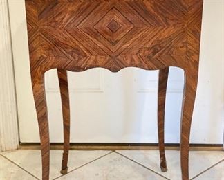 Antique Louis XV Style French Marquetry Side Table with Bronze Feet Decorations. Measures 20" W x 13" D x 29.5" H. Photo 6 of 6. 