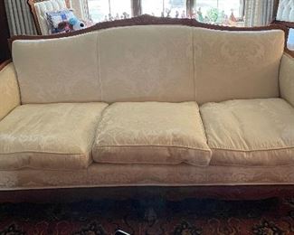 Antique Queen-Anne Style Three Seat Sofa. Measures 74" W x 34" D x 34" H. Photo 1 of 4. 