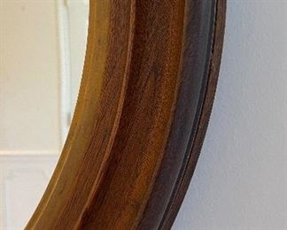 Vintage Round Wood Mirror with Gold Accent Trim. Measures 25" D. Photo 2 of 2.