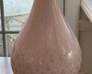 Vintage Pink Murano Glass Table Lamp with Brass Base. Photo 2 of 3. 