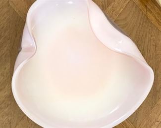 Decorative Hand-Blown Pale Pink Glass Dish. 