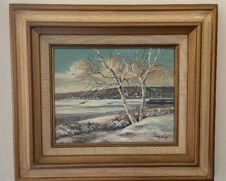 Winter Scene Oil Painting Signed By Artist. 