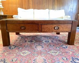 Mid-Century Modern Two-Drawer Cocktail Table With Brass Pulls. Photo 2 of 4. 