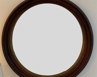 Vintage Round Wood Mirror with Gold Accent Trim. Measures 25" D. Photo 1 of 2. 