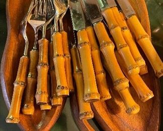 Natural Bamboo Handle Forks & Knives. 