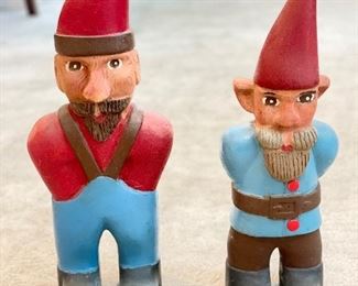 Carved Wood & Hand-Painted Gnome Figurine. 