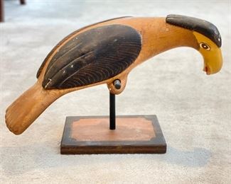 Carved Wood & Hand-Painted Parrot. 