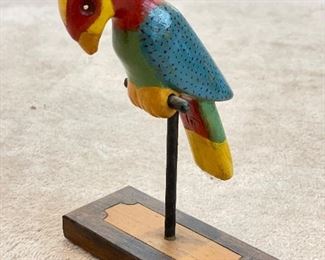 Carved Wood Parrot on Stand. 