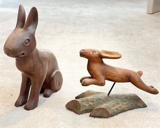 Carved Wood Rabbits. 