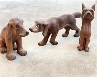 Carved Wood Dog Figurines. 