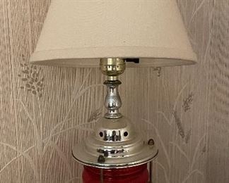 Vintage Red Train Depot Table Lamp. 
