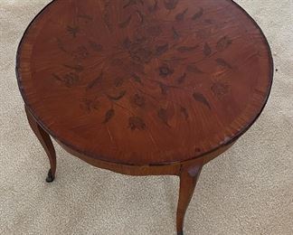 Antique Marquetry Side Table with Brass Feet Adornments. Measures 23" D x 19.5" H. Photo 1 of 3. 