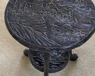 Carved Wood Side Table. Please Note The Top Is Warped! Measures 14" D x 20" H. Photo 1 of 3. 