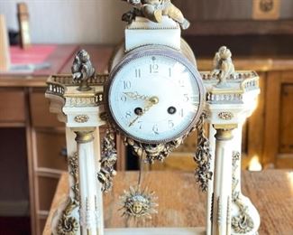 19th Century Heavy Marble & Brass Mantle Clock with Pendulum. Chimes on the Hour. Photo 1 of 3. 