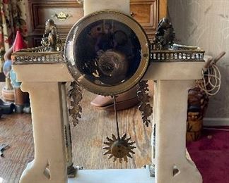 19th Century Heavy Marble & Brass Mantle Clock with Pendulum. Chimes on the Hour. Photo 2 of 3. 