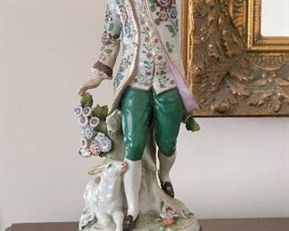 Antique Dresden Porcelain Male Figurine Table Lamp. 