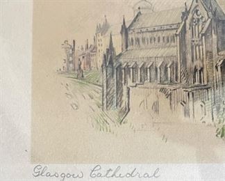 Glasgow Cathedral Pencil Sketch Framed Print. Measures 6" x 9". Photo 2 of 2. 