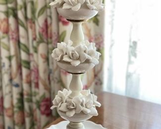 Pair of Porcelain Floral "Candlestick" Table Lamps.  Photo 2 of 2. 