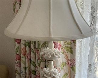 Pair of Porcelain Floral "Candlestick" Table Lamps.  Photo 1 of 2. 