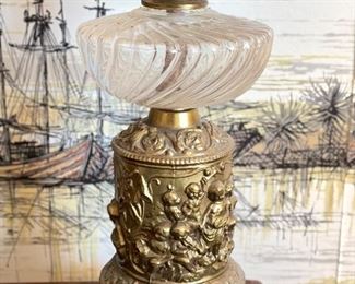 Brass & Blown Glass Table Lamp. 
