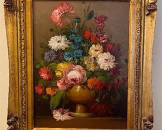 Oil Painting of Floral Bouquet. Measures 11" x 15" Unframed. 