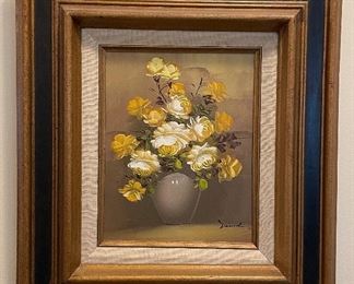 Oil Painting of Floral Bouquet. Measures 7.25" x 9" Unframed. 
