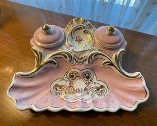 Vintage French Hand-Painted Porcelain Makeup Caddy / Dish. Photo 1 of 2. 