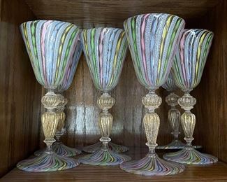 Set of 12 Vintage Murano Wine Glasses. We Also Have A Set of 12 Mousse / Coupe Glasses (Not Shown). 
