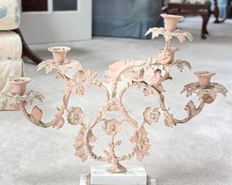 Pink Wrought Iron Candelabra - 2 Available.