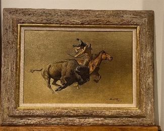 Frank C. McCarthy, Western Art, Signed By Artist Oil on Textured Board. In Driftwood Frame. Signed & Dated Lower Right. Measures 17” W x 11.5” H. Photo 1 of 2. 